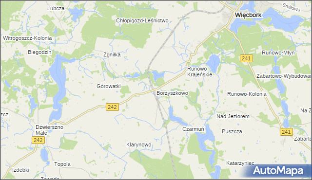 mapa Borzyszkowo gmina Więcbork, Borzyszkowo gmina Więcbork na mapie Targeo