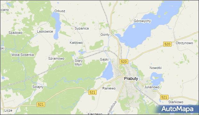 mapa Gąski gmina Prabuty, Gąski gmina Prabuty na mapie Targeo