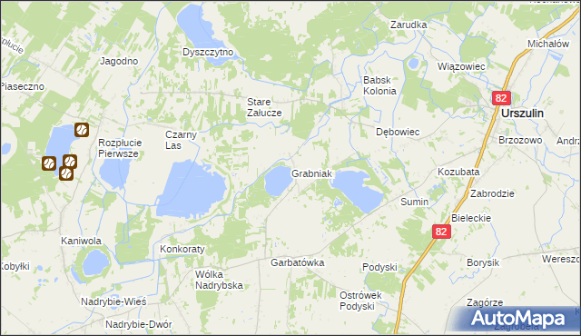 mapa Grabniak gmina Urszulin, Grabniak gmina Urszulin na mapie Targeo
