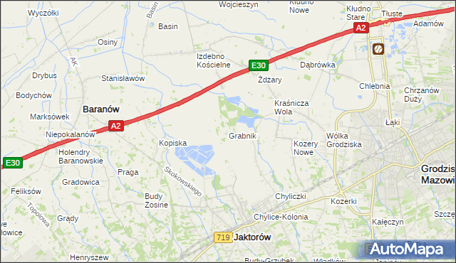 mapa Grabnik gmina Jaktorów, Grabnik gmina Jaktorów na mapie Targeo