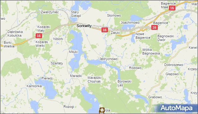 mapa Jędrychowo gmina Sorkwity, Jędrychowo gmina Sorkwity na mapie Targeo