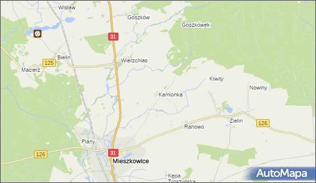 mapa Kamionka gmina Mieszkowice, Kamionka gmina Mieszkowice na mapie Targeo