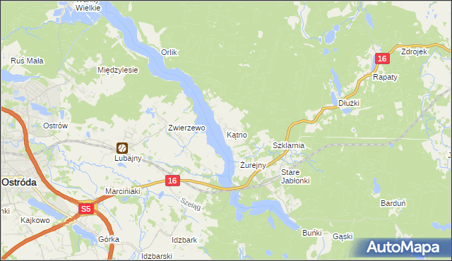 mapa Kątno gmina Ostróda, Kątno gmina Ostróda na mapie Targeo