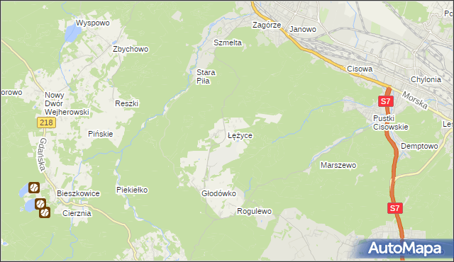 mapa Łężyce gmina Wejherowo, Łężyce gmina Wejherowo na mapie Targeo