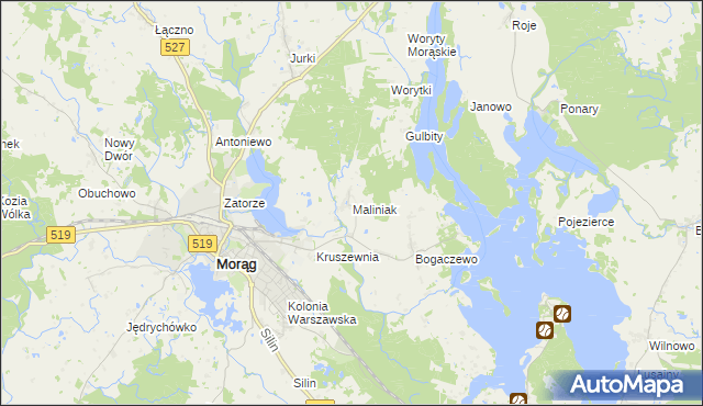 mapa Maliniak gmina Morąg, Maliniak gmina Morąg na mapie Targeo
