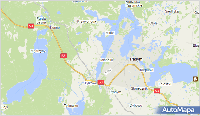 mapa Michałki gmina Pasym, Michałki gmina Pasym na mapie Targeo