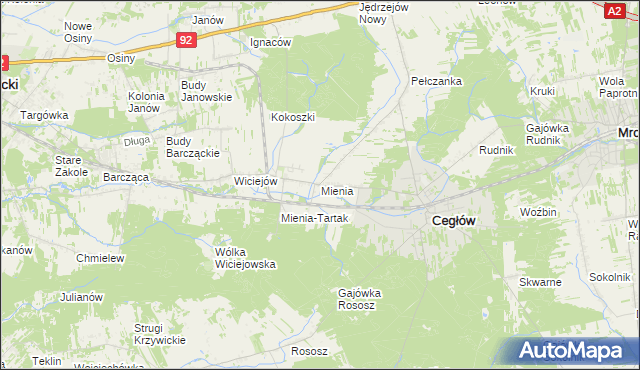 mapa Mienia, Mienia na mapie Targeo