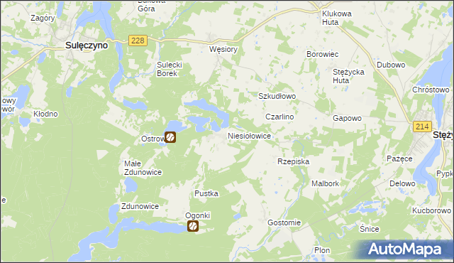 mapa Niesiołowice gmina Stężyca, Niesiołowice gmina Stężyca na mapie Targeo