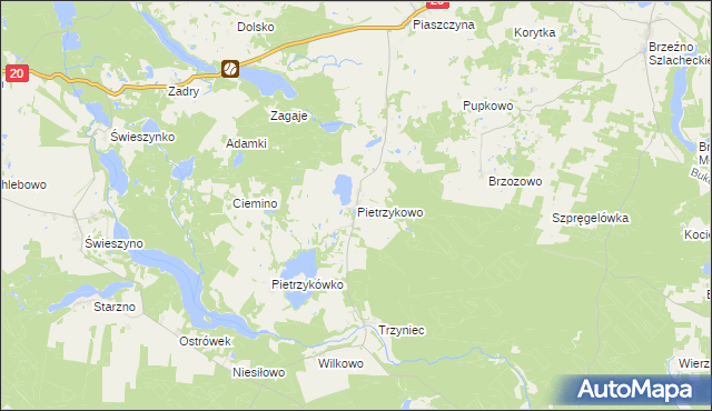 mapa Pietrzykowo gmina Koczała, Pietrzykowo gmina Koczała na mapie Targeo