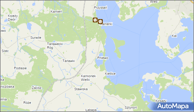 mapa Pniewo gmina Węgorzewo, Pniewo gmina Węgorzewo na mapie Targeo