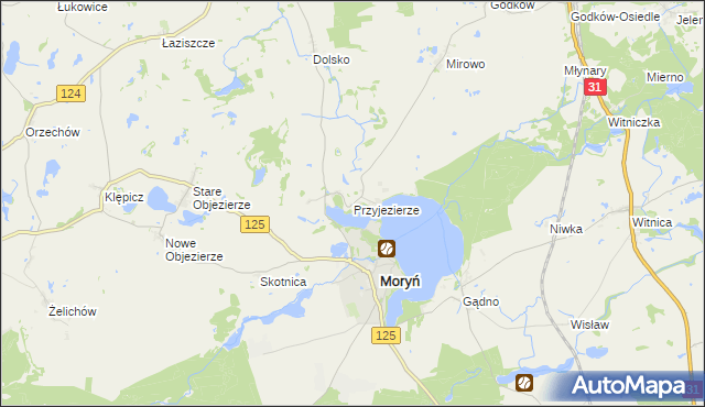 mapa Przyjezierze gmina Moryń, Przyjezierze gmina Moryń na mapie Targeo