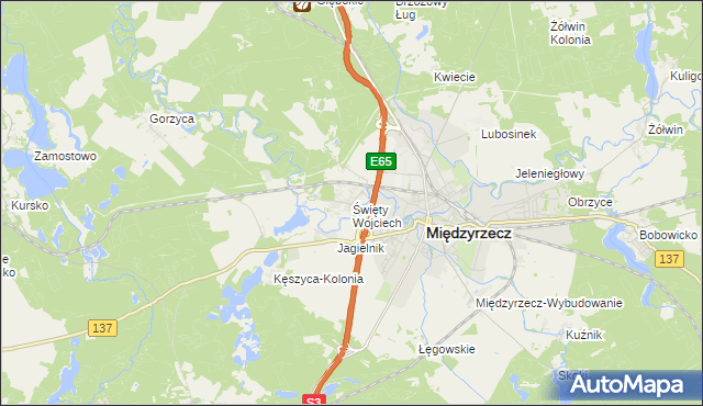 mapa Święty Wojciech gmina Międzyrzecz, Święty Wojciech gmina Międzyrzecz na mapie Targeo