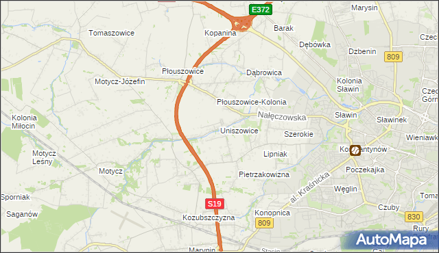 mapa Uniszowice, Uniszowice na mapie Targeo