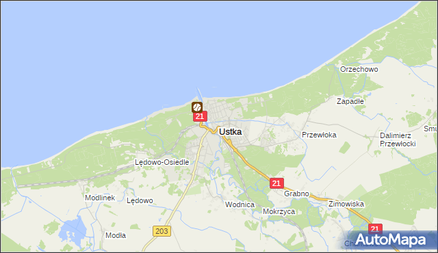 mapa Ustka, Ustka na mapie Targeo