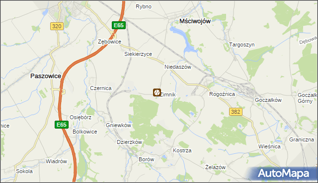mapa Zimnik gmina Mściwojów, Zimnik gmina Mściwojów na mapie Targeo