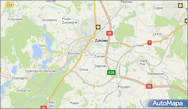 mapa Żukowo powiat kartuski, Żukowo powiat kartuski na mapie Targeo