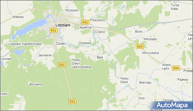 mapa Bełk gmina Lidzbark, Bełk gmina Lidzbark na mapie Targeo