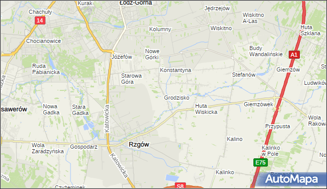 mapa Grodzisko gmina Rzgów, Grodzisko gmina Rzgów na mapie Targeo