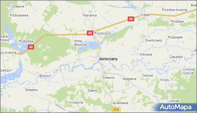 mapa Jeziorzany powiat lubartowski, Jeziorzany powiat lubartowski na mapie Targeo