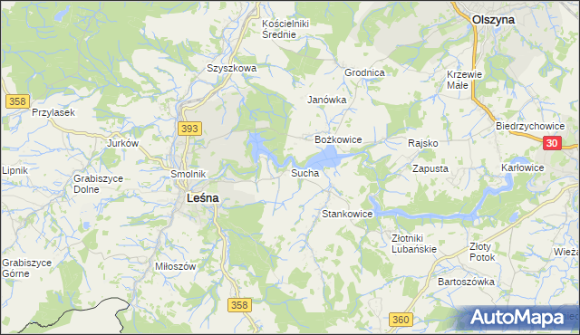 mapa Sucha gmina Leśna, Sucha gmina Leśna na mapie Targeo