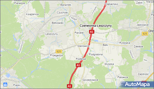 mapa Stanowice gmina Czerwionka-Leszczyny, Stanowice gmina Czerwionka-Leszczyny na mapie Targeo