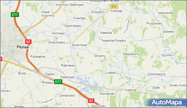 mapa Strubiny gmina Płońsk, Strubiny gmina Płońsk na mapie Targeo