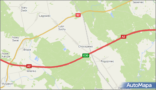 mapa Chociszewo gmina Trzciel, Chociszewo gmina Trzciel na mapie Targeo