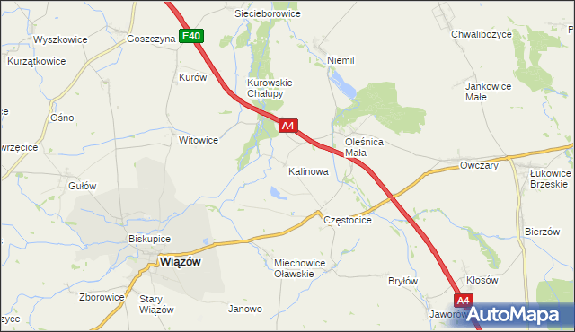 mapa Kalinowa gmina Wiązów, Kalinowa gmina Wiązów na mapie Targeo