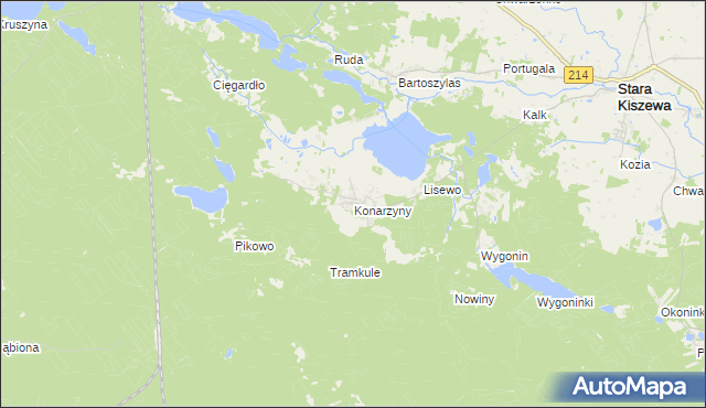 mapa Konarzyny gmina Stara Kiszewa, Konarzyny gmina Stara Kiszewa na mapie Targeo