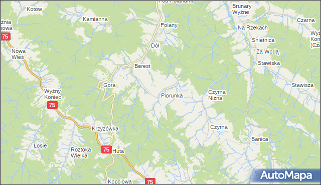 mapa Piorunka, Piorunka na mapie Targeo