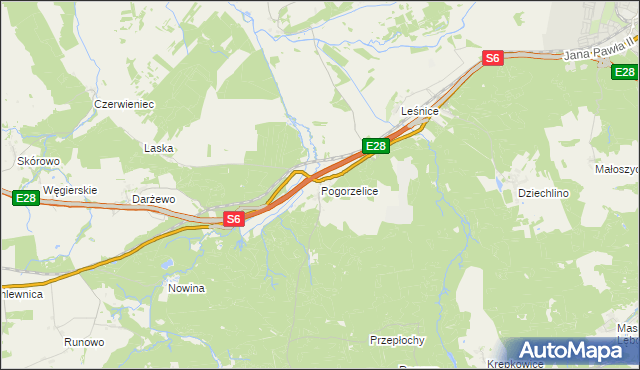 mapa Pogorzelice, Pogorzelice na mapie Targeo