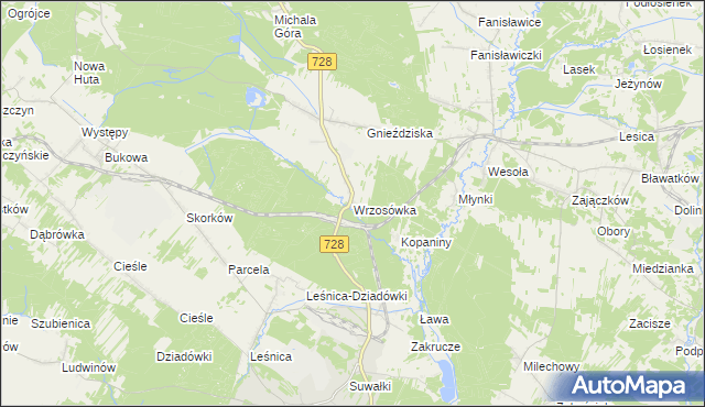 mapa Wrzosówka gmina Małogoszcz, Wrzosówka gmina Małogoszcz na mapie Targeo