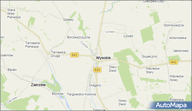 mapa Wysokie powiat lubelski, Wysokie powiat lubelski na mapie Targeo