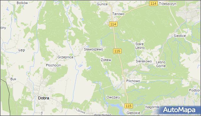 mapa Żółtew, Żółtew na mapie Targeo