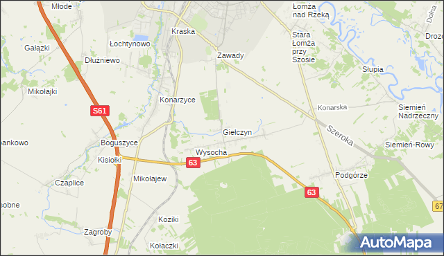 mapa Giełczyn gmina Łomża, Giełczyn gmina Łomża na mapie Targeo