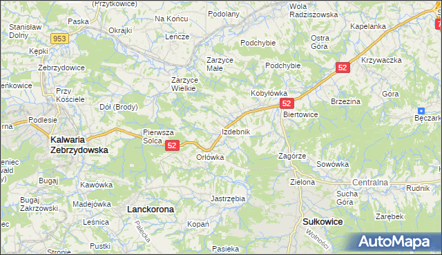 mapa Izdebnik gmina Lanckorona, Izdebnik gmina Lanckorona na mapie Targeo