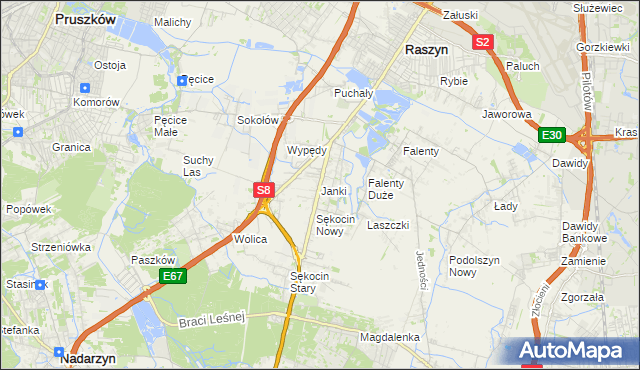 mapa Janki gmina Raszyn, Janki gmina Raszyn na mapie Targeo