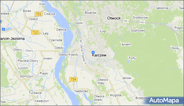 mapa Karczew powiat otwocki, Karczew powiat otwocki na mapie Targeo