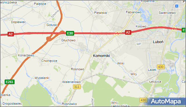 mapa Komorniki powiat poznański, Komorniki powiat poznański na mapie Targeo