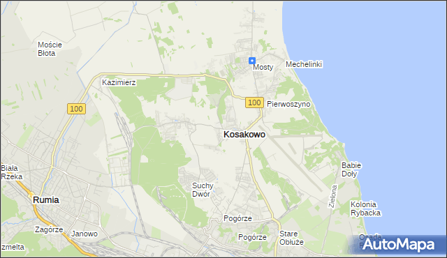 mapa Kosakowo powiat pucki, Kosakowo powiat pucki na mapie Targeo