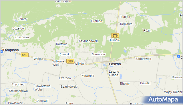 mapa Marianów gmina Leszno, Marianów gmina Leszno na mapie Targeo