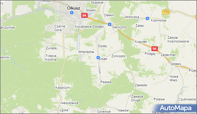 mapa Osiek gmina Olkusz, Osiek gmina Olkusz na mapie Targeo