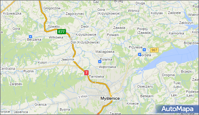 mapa Polanka gmina Myślenice, Polanka gmina Myślenice na mapie Targeo