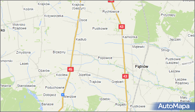 mapa Popowice gmina Pątnów, Popowice gmina Pątnów na mapie Targeo