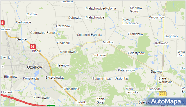 mapa Sokolniki gmina Ozorków, Sokolniki gmina Ozorków na mapie Targeo