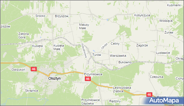 mapa Turów gmina Olsztyn, Turów gmina Olsztyn na mapie Targeo