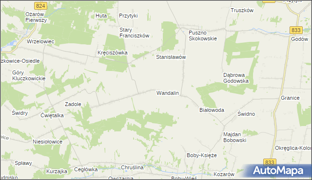 mapa Wandalin gmina Opole Lubelskie, Wandalin gmina Opole Lubelskie na mapie Targeo