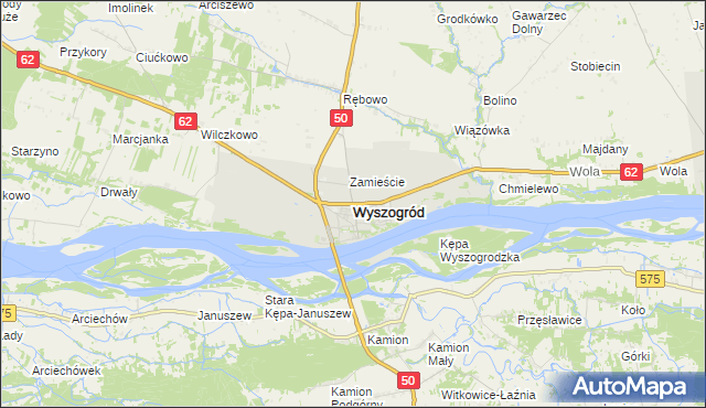 mapa Wyszogród powiat płocki, Wyszogród powiat płocki na mapie Targeo