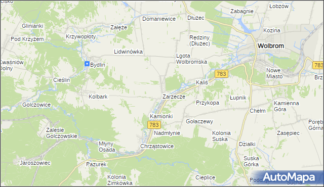 mapa Zarzecze gmina Wolbrom, Zarzecze gmina Wolbrom na mapie Targeo