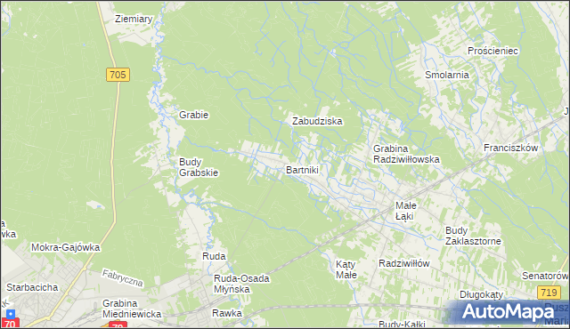 mapa Bartniki gmina Puszcza Mariańska, Bartniki gmina Puszcza Mariańska na mapie Targeo